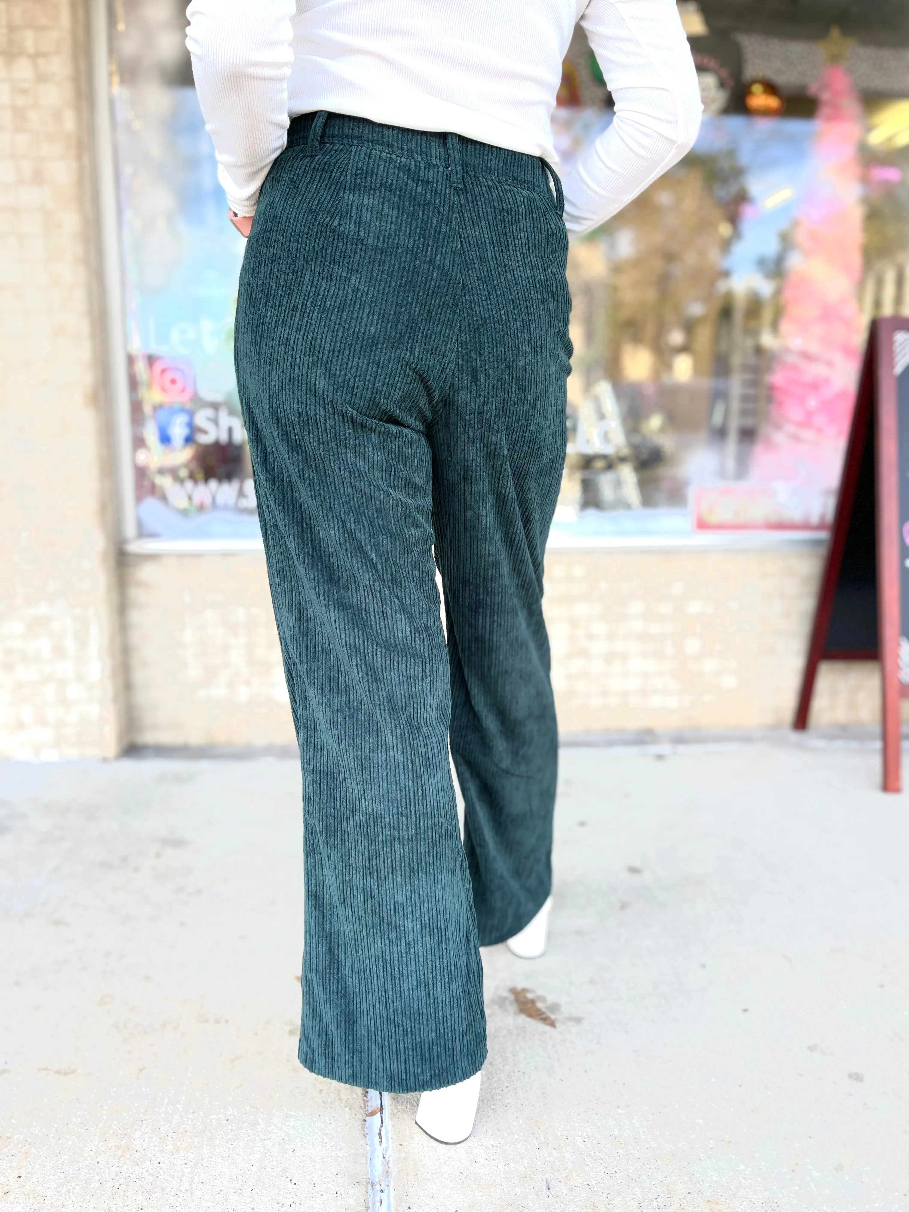 Hunter Green Corduroy Wide Leg Pants.