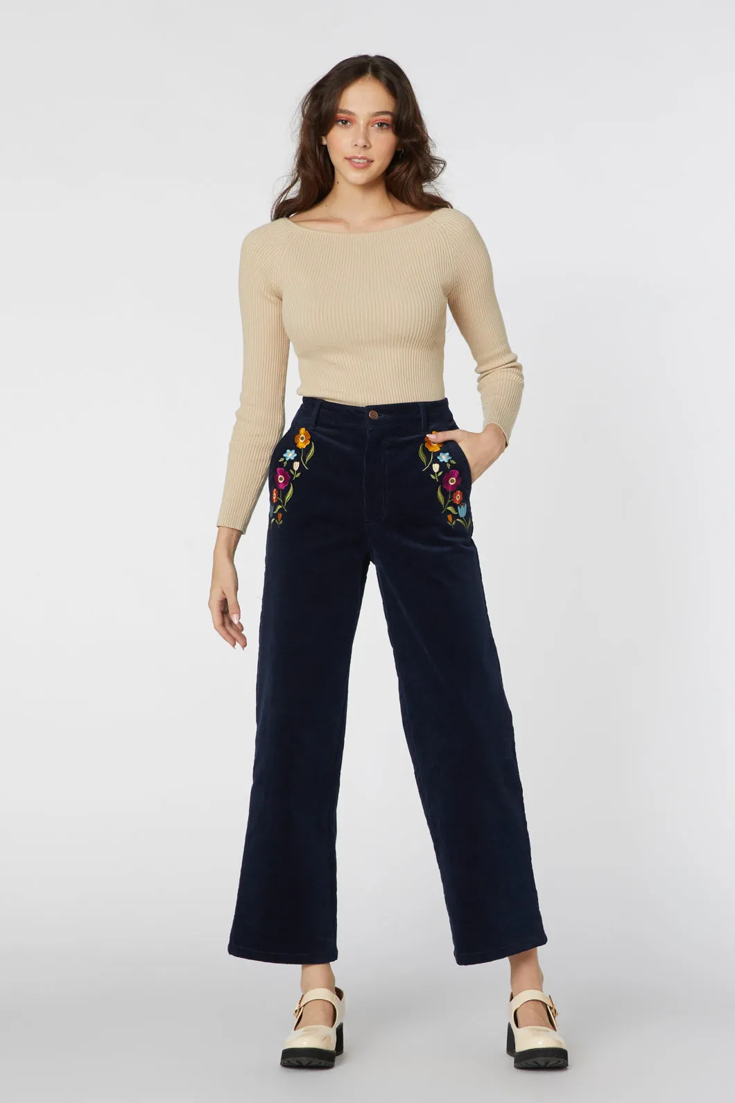 Ingrid Embroidered Corduroy Jeans