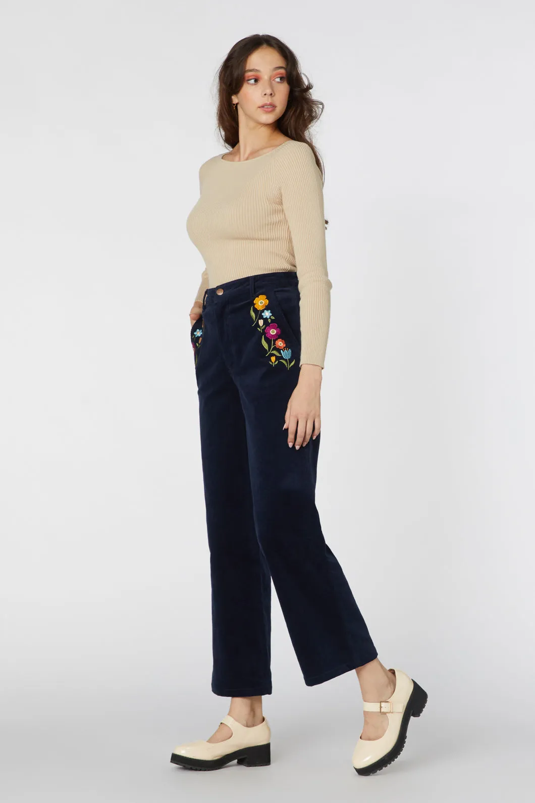 Ingrid Embroidered Corduroy Jeans