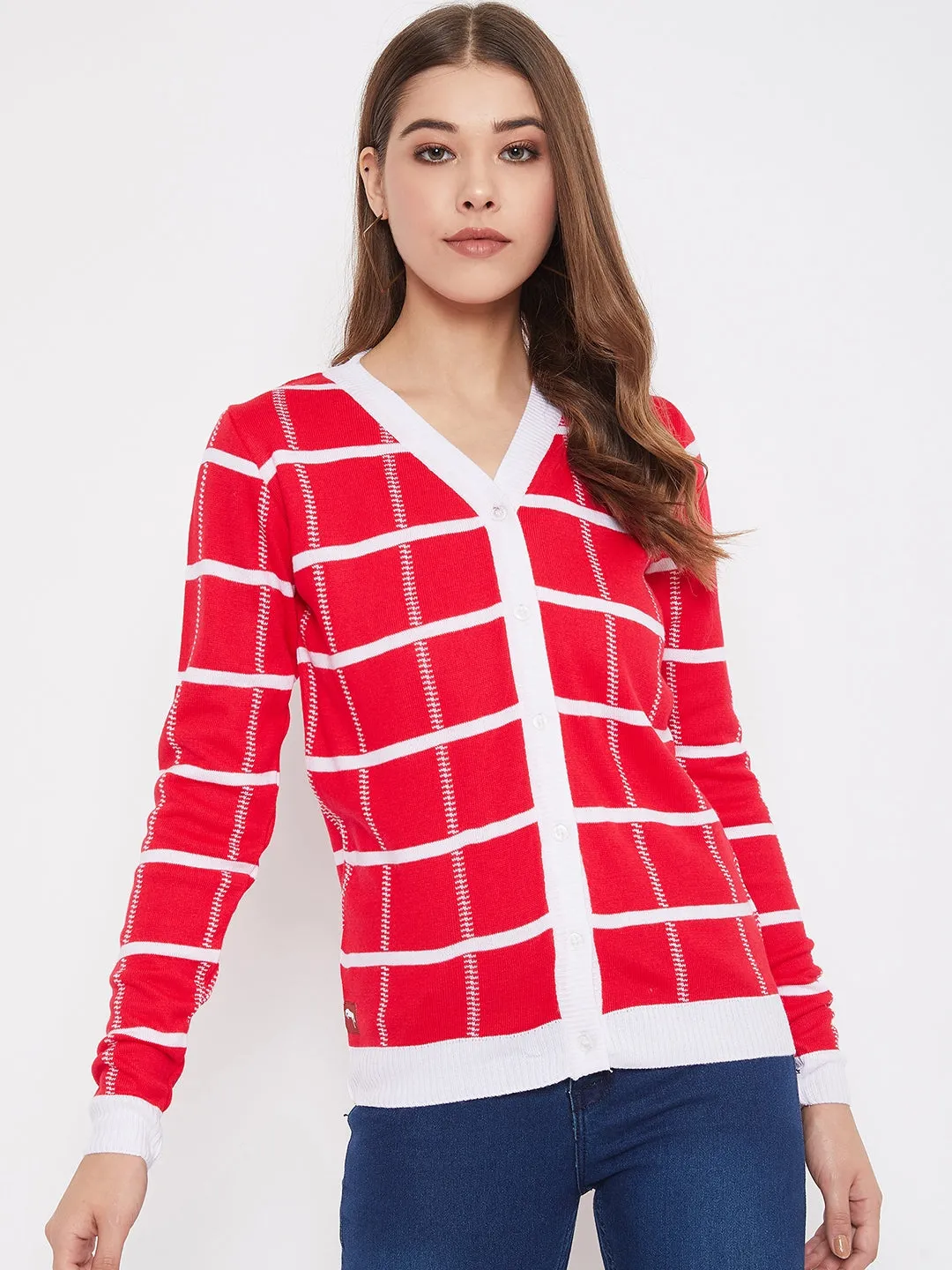 JUMP USA Women Red Front-Open Sweater