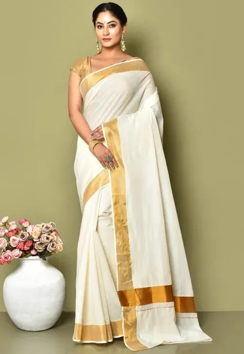 Kerala Onam Saree with Gold Border