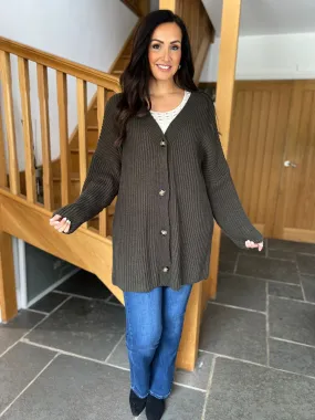 Khaki Chunky Knit Button Cardigan Hazel - Buy Online