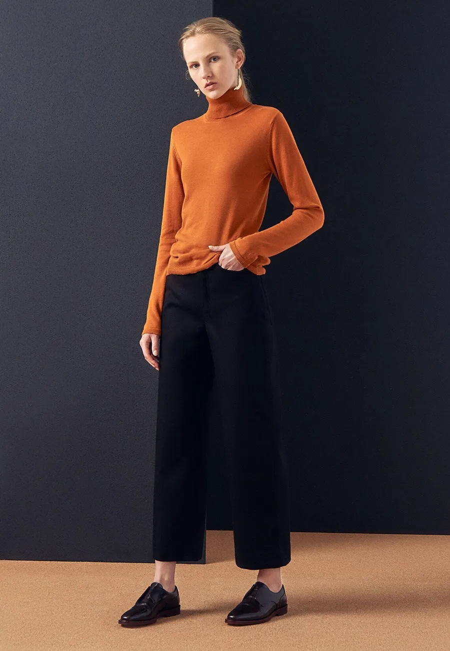 Knit Roll Neck Sweater - rust