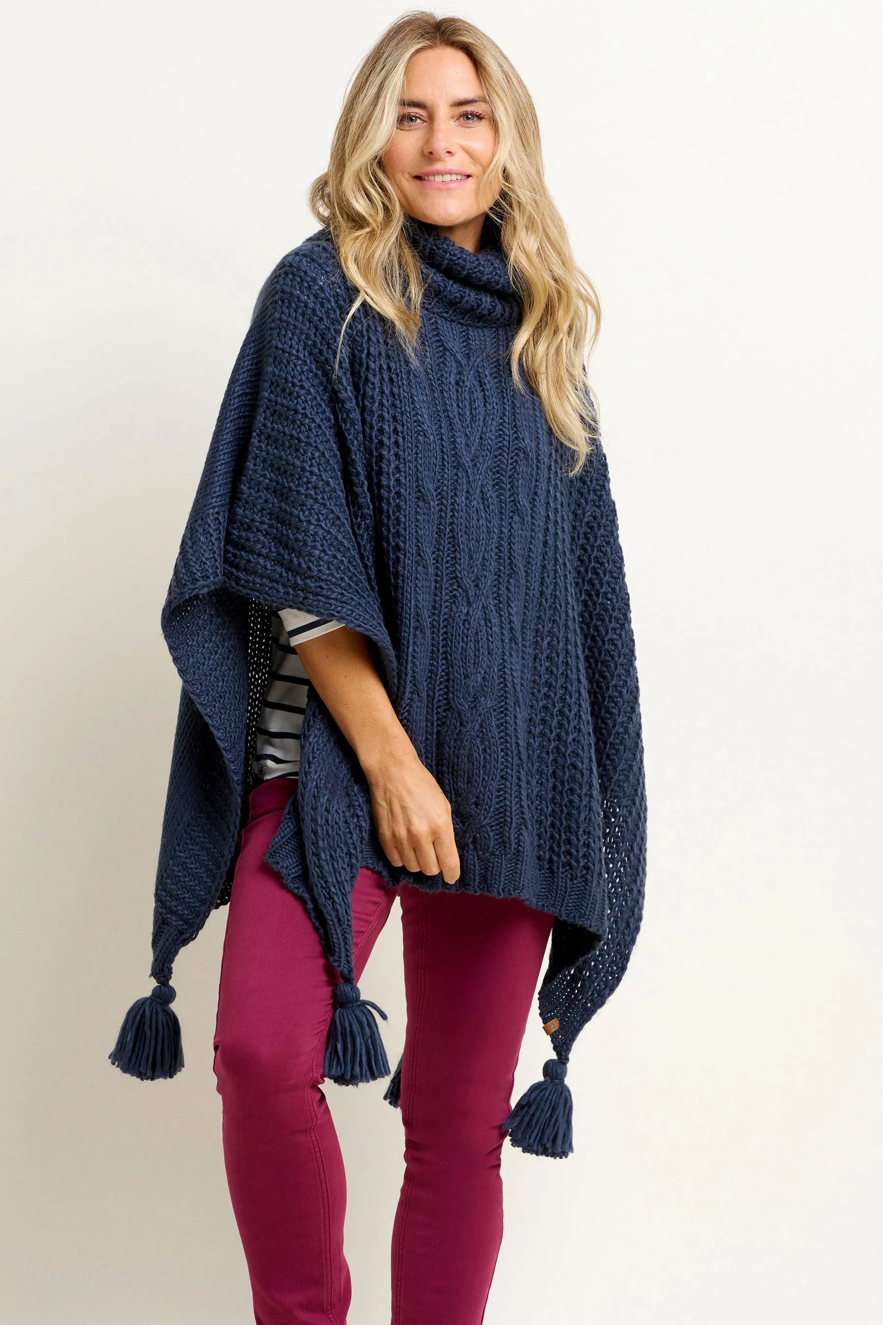 knitted navy poncho-available