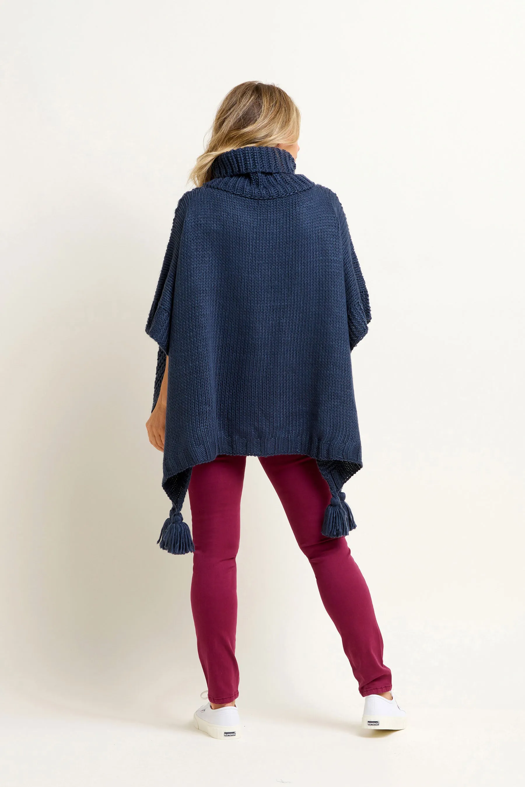 knitted navy poncho-available