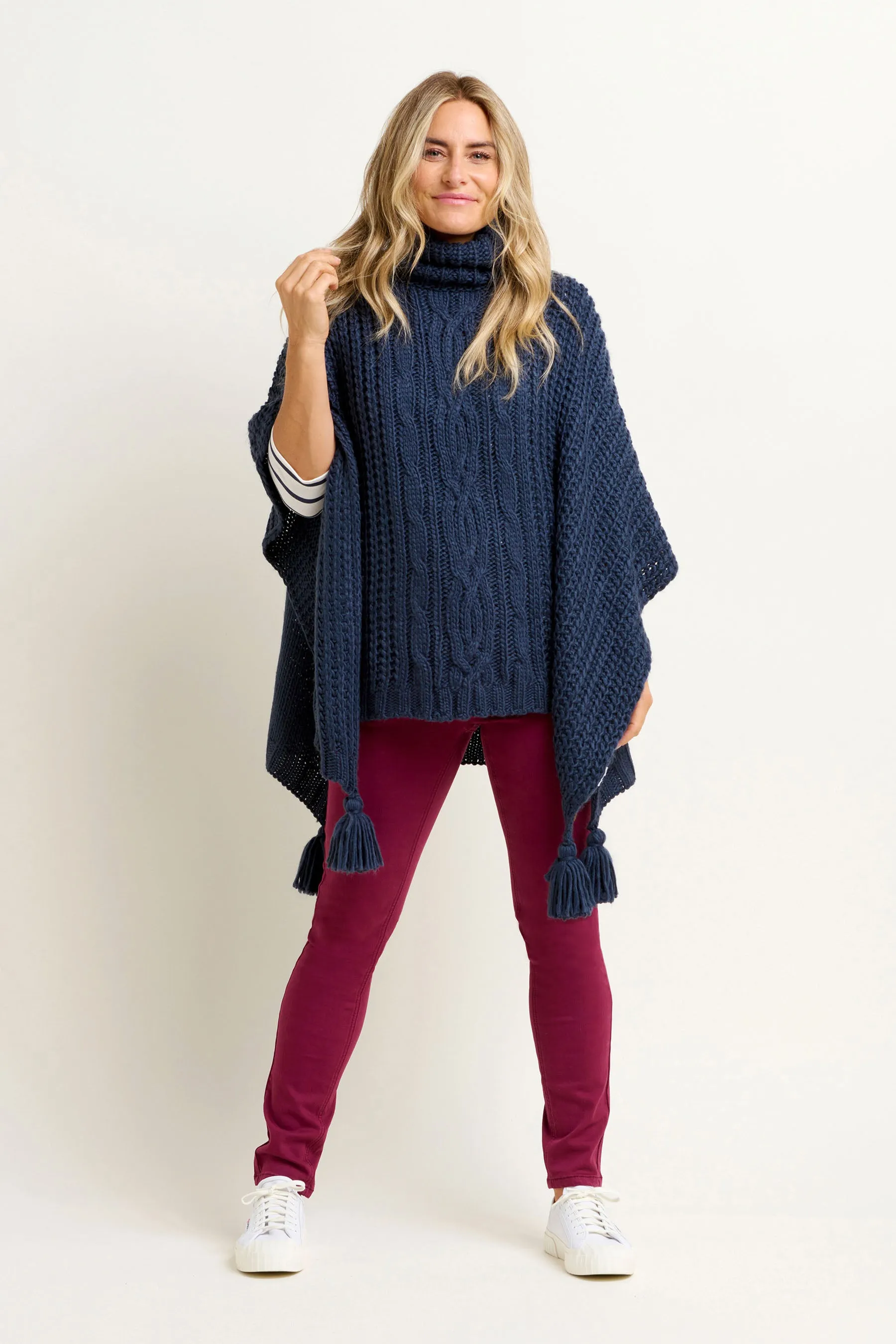 knitted navy poncho-available