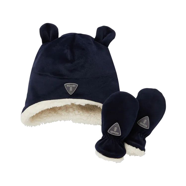 Kombi Dark Navy Sherpa Infant Hat Mittens Set