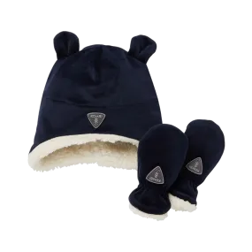 Kombi Dark Navy Sherpa Infant Hat Mittens Set