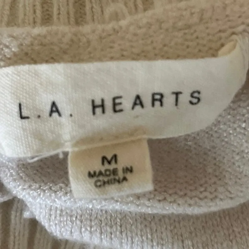 L.A Hearts Cream Pullover Long Sleeve Crew Neck Knit Checked Crop Sweater Top M