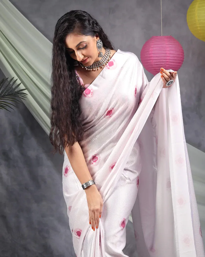 Lace Pink Shibori Pattern All Over Sequins Digital Print Japan Satin Saree