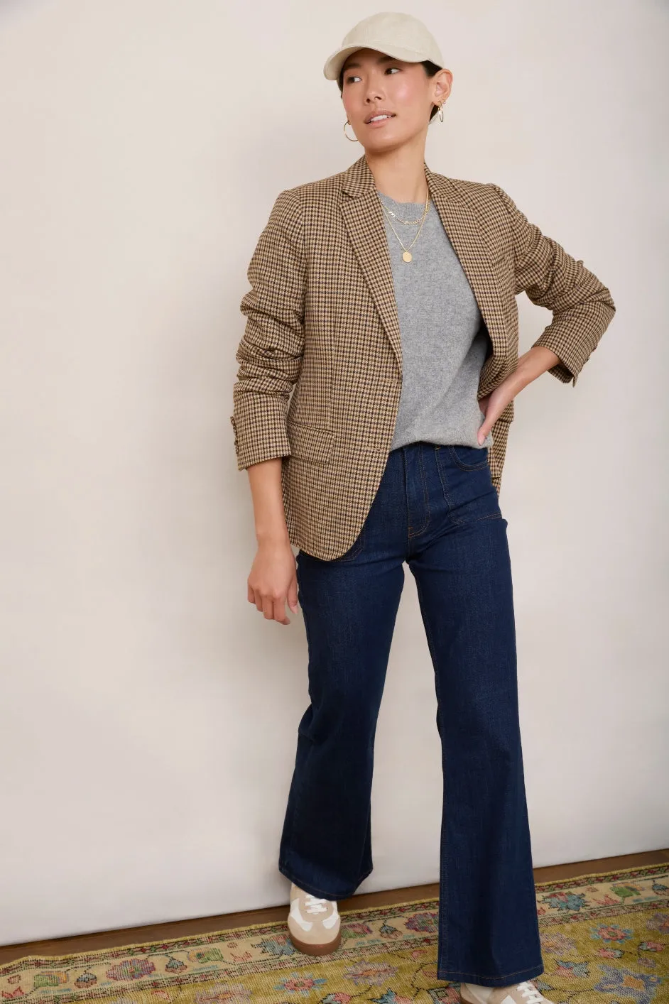 Leia Blazer - Tan Mini Check