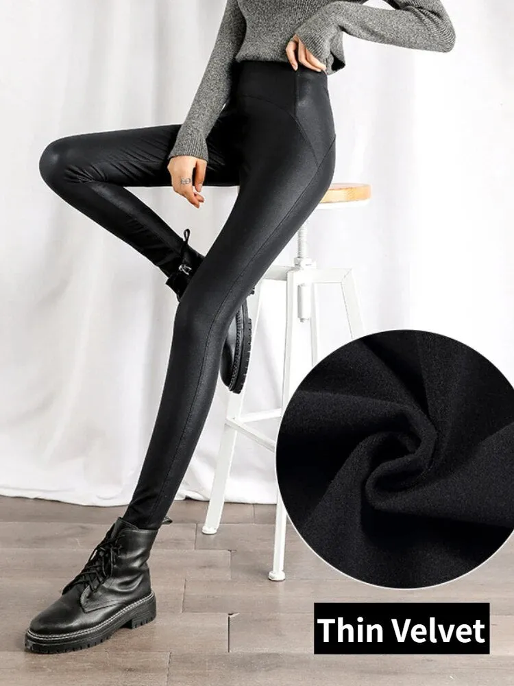 Letter Graffiti Leather Leggings for Women - Gothic Style Pencil Pants.