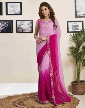 Light Pink Georgette Plain Embroidery Saree