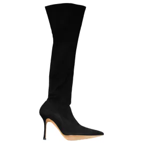 Manolo Blahnik Black Suede Pascalare Over The Knee Boots 42, 105mm Heel