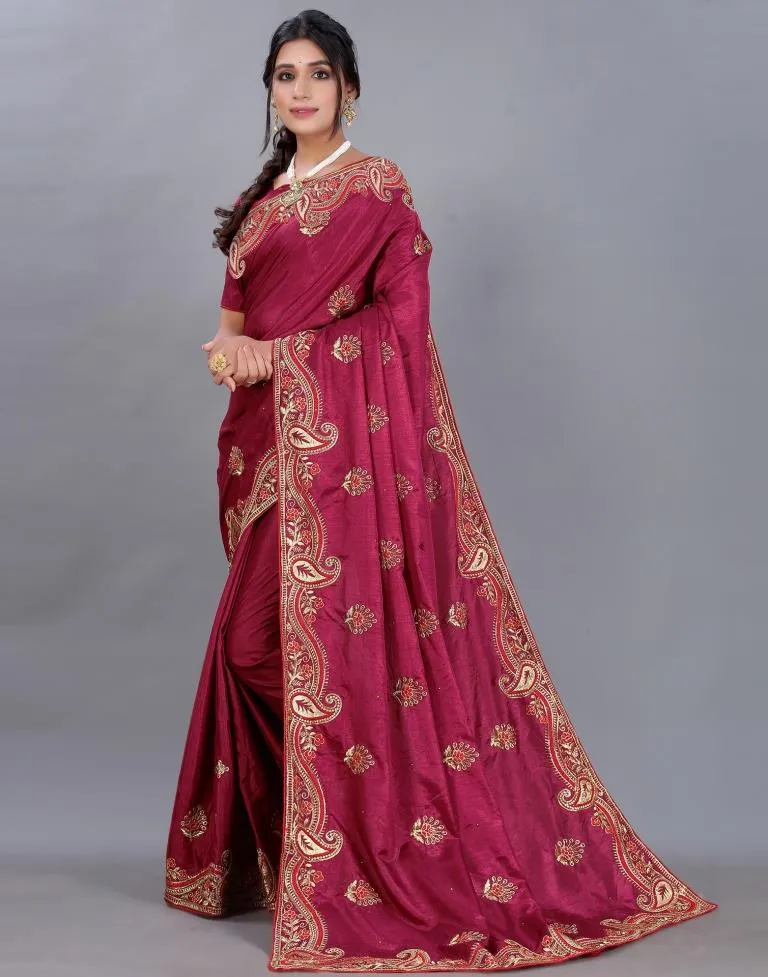 Maroon Embroidery Saree