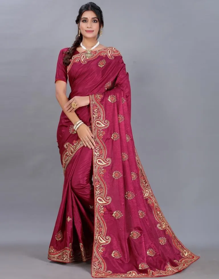 Maroon Embroidery Saree