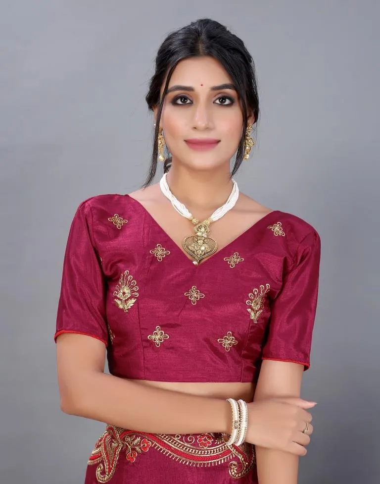 Maroon Embroidery Saree