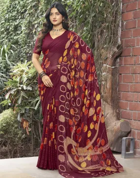 Maroon Printed Saree