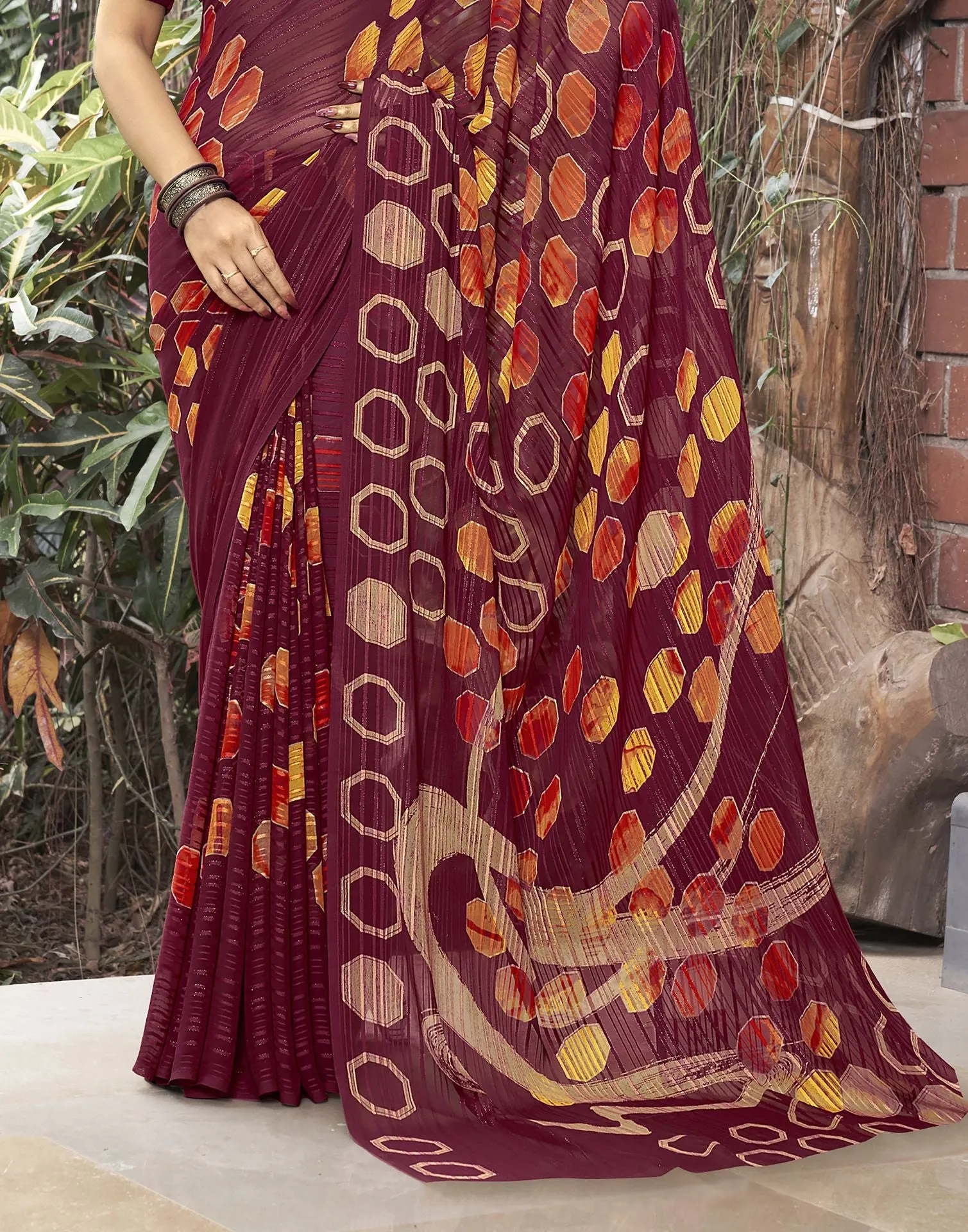 Maroon Printed Saree