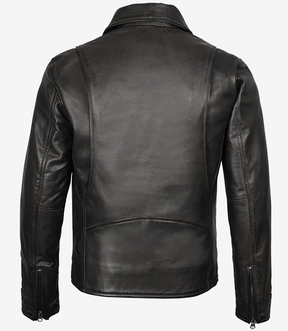 Men's Black Leather Jacket- Shirt Collar Style