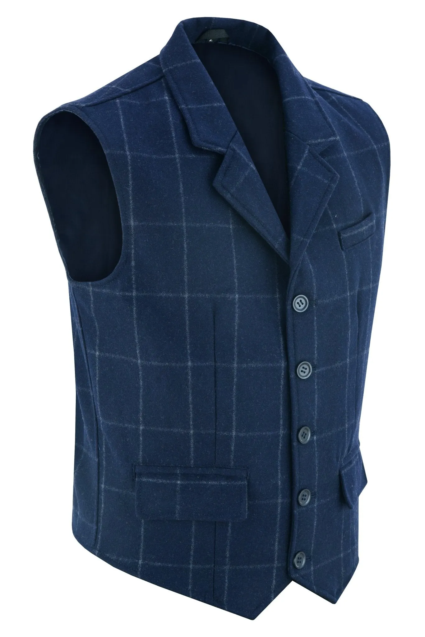 Mens Blazer Style Formal Check Suit Waistcoat Vest Tweed Wool