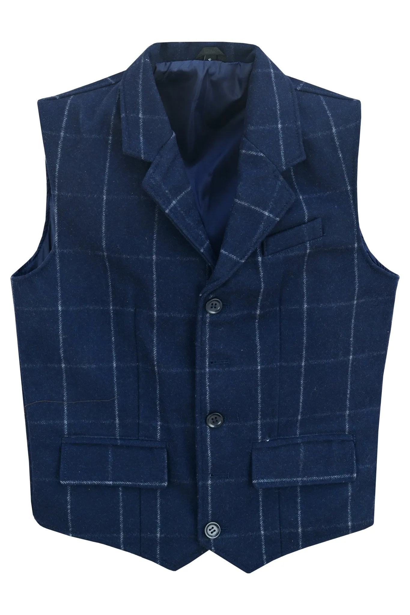 Mens Blazer Style Formal Check Suit Waistcoat Vest Tweed Wool