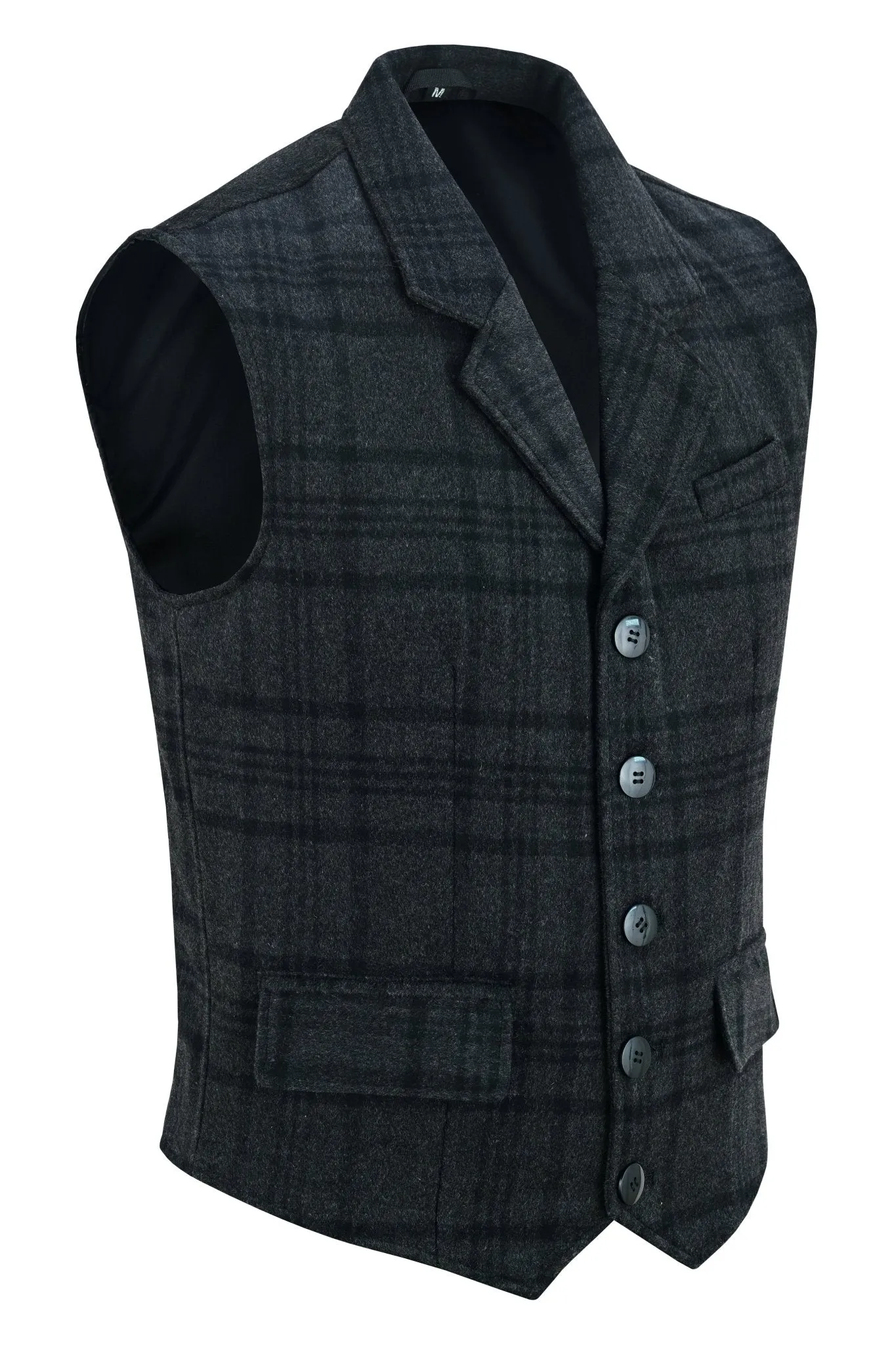 Mens Blazer Style Formal Check Suit Waistcoat Vest Tweed Wool