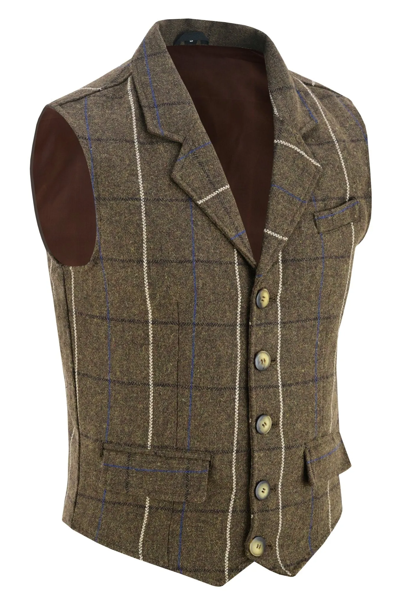 Mens Blazer Style Formal Check Suit Waistcoat Vest Tweed Wool