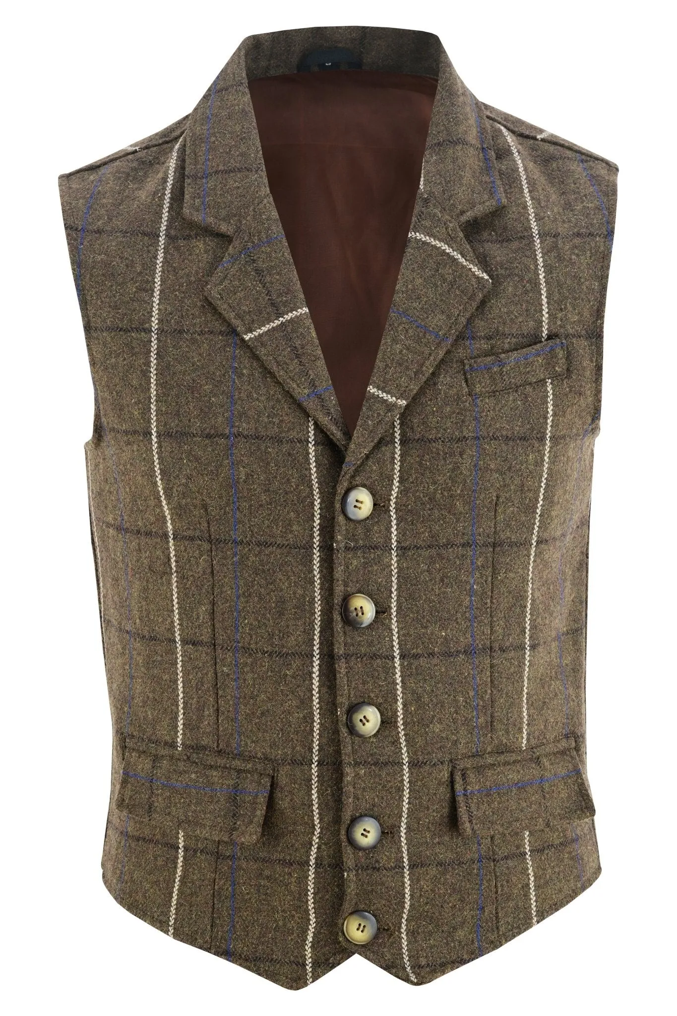 Mens Blazer Style Formal Check Suit Waistcoat Vest Tweed Wool