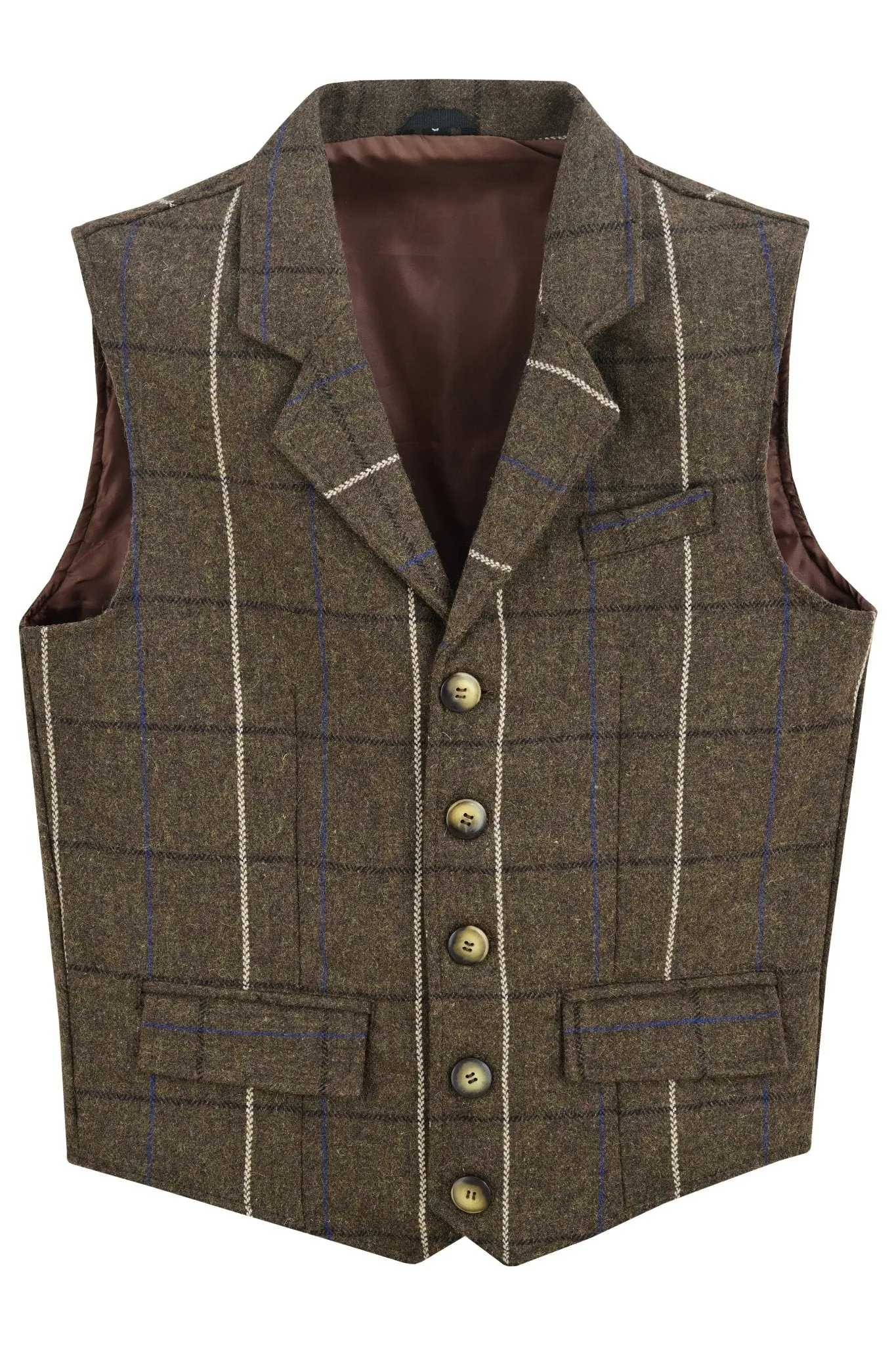 Mens Blazer Style Formal Check Suit Waistcoat Vest Tweed Wool