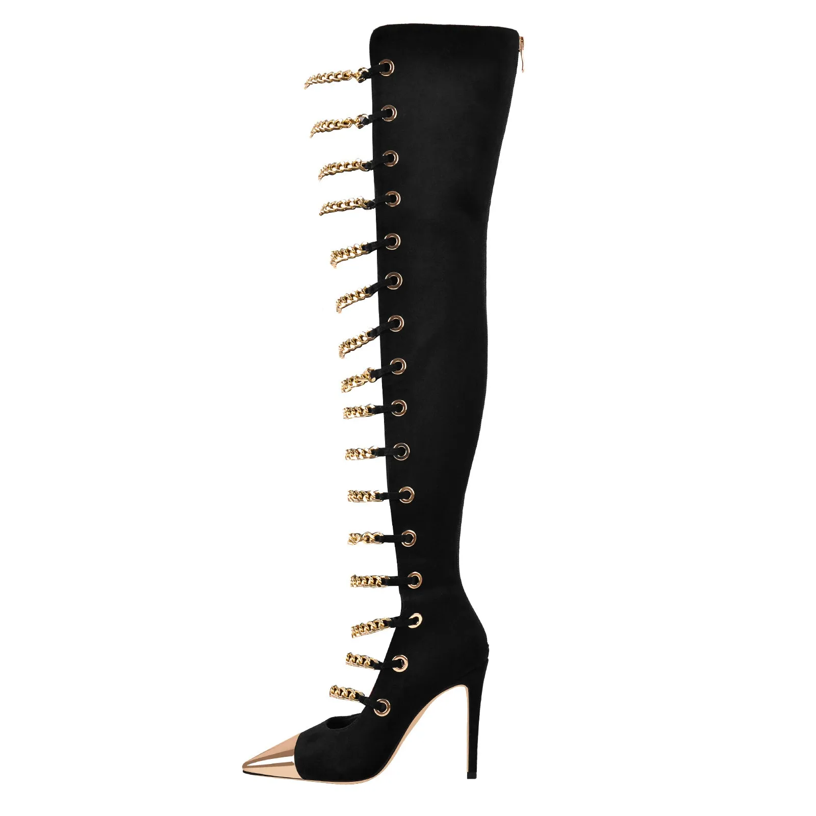 Metal Chain Pointed Toe Boots