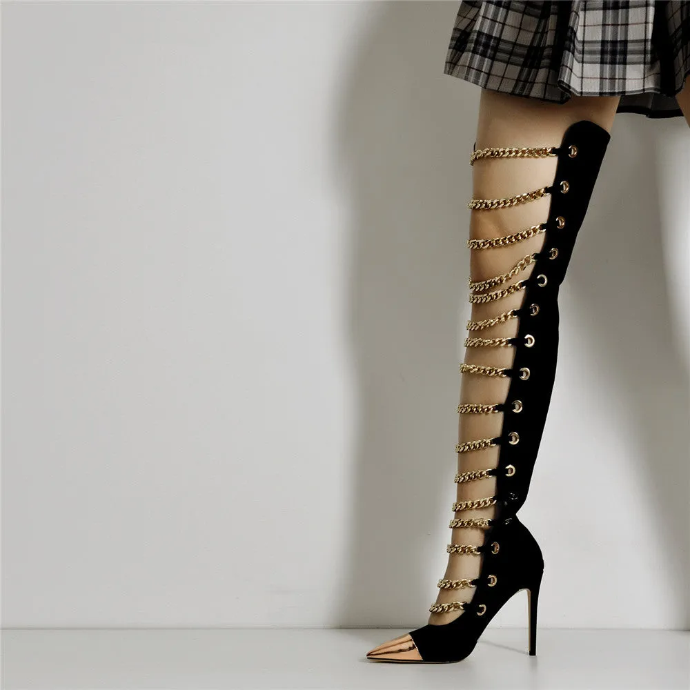 Metal Chain Pointed Toe Boots