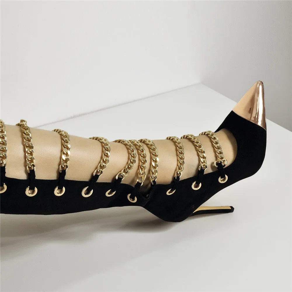 Metal Chain Pointed Toe Boots