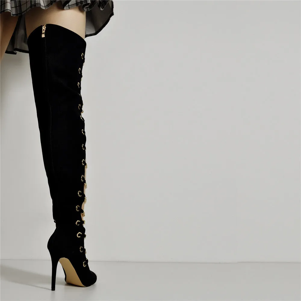 Metal Chain Pointed Toe Boots