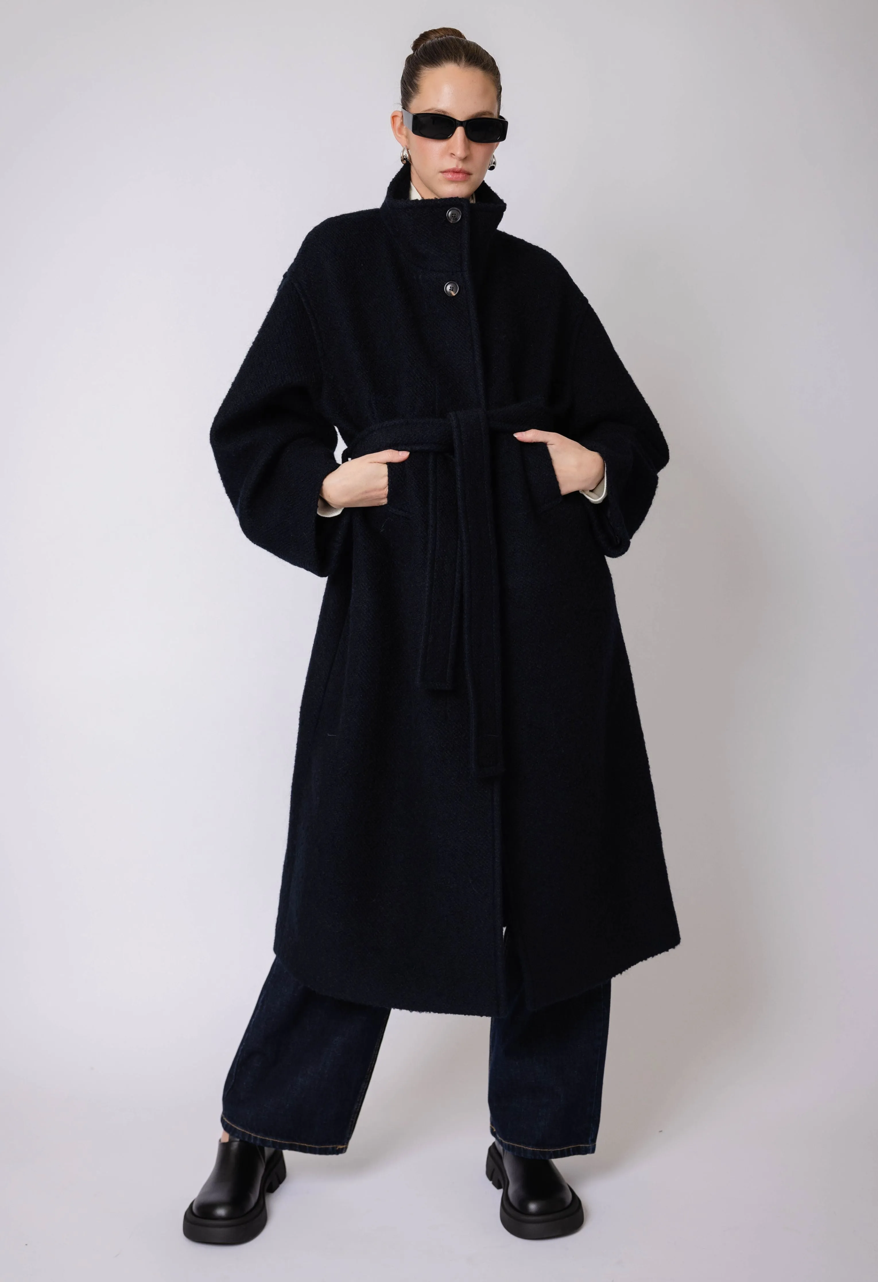 Midnight Collared Wool Trench