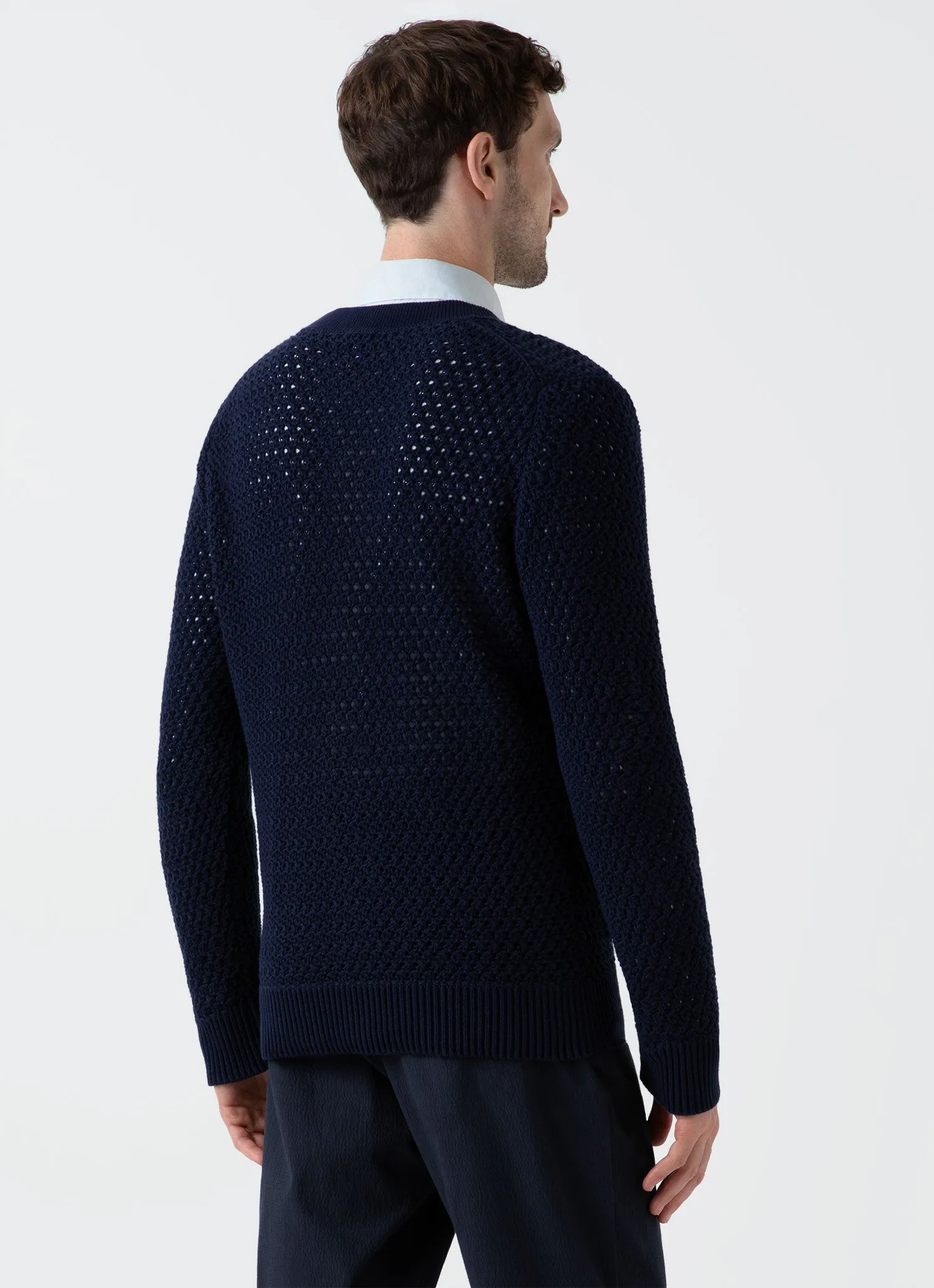 Navy Open Stitch Cardigan for Men