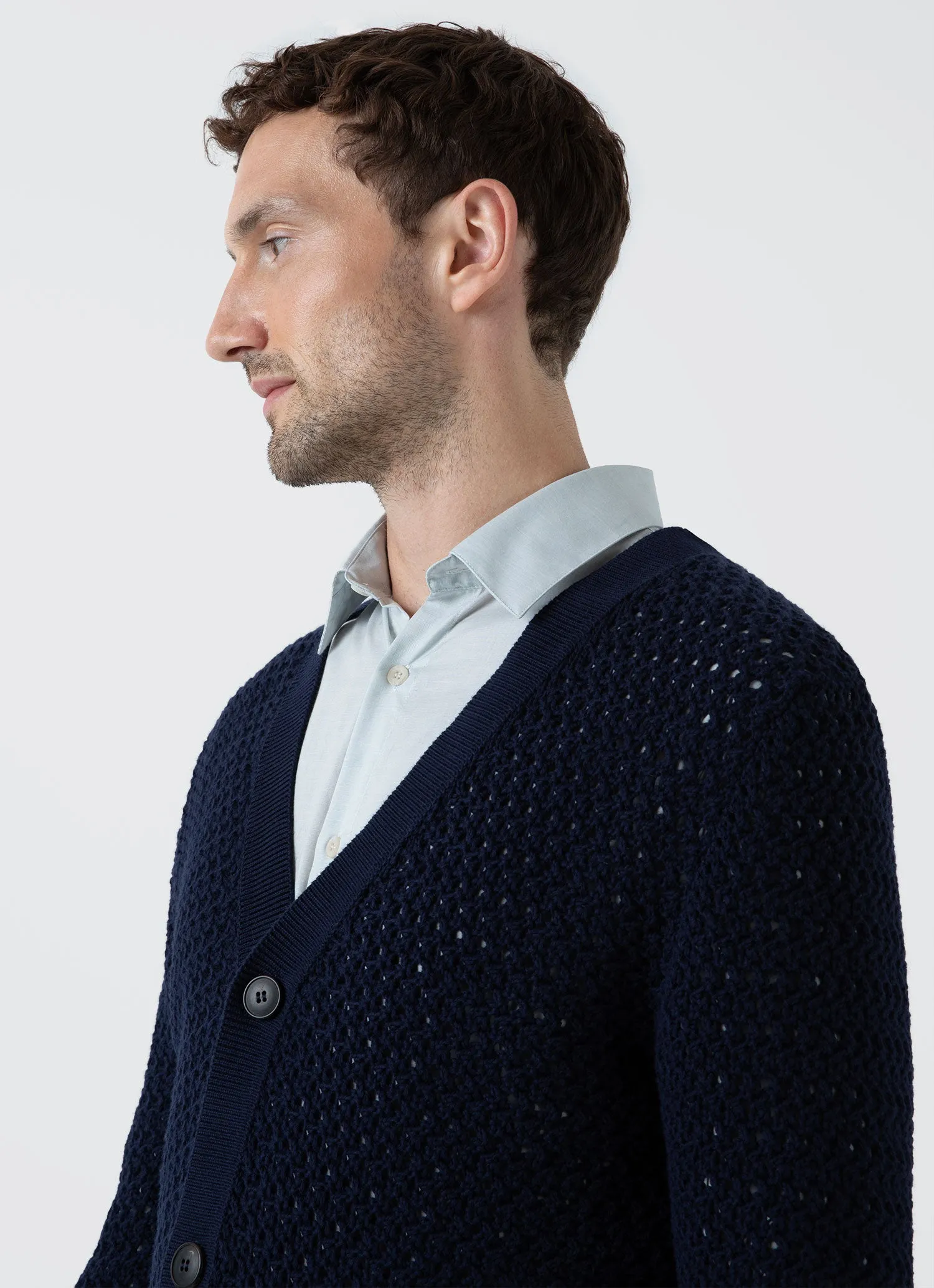 Navy Open Stitch Cardigan for Men