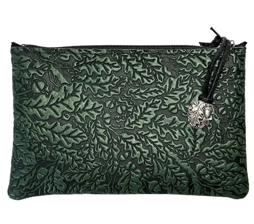 Oak Leaves Leather Zipper Pouch