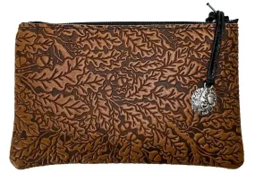 Oak Leaves Leather Zipper Pouch