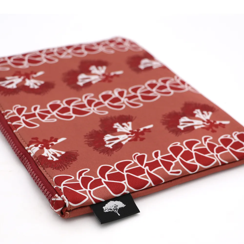 Ohia Flower Neoprene Pouch - Red, Water-Resistant