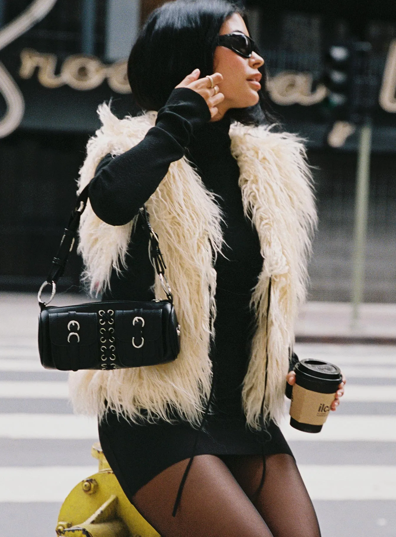 Out and About Shearling Vest Cream Black