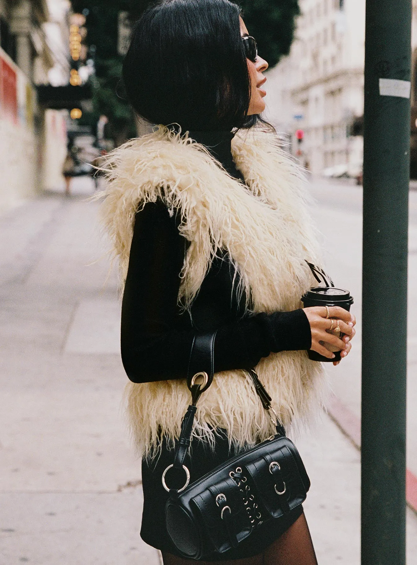 Out and About Shearling Vest Cream Black