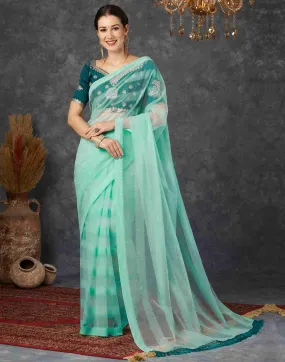 Pale Turquoise Net Plain Saree