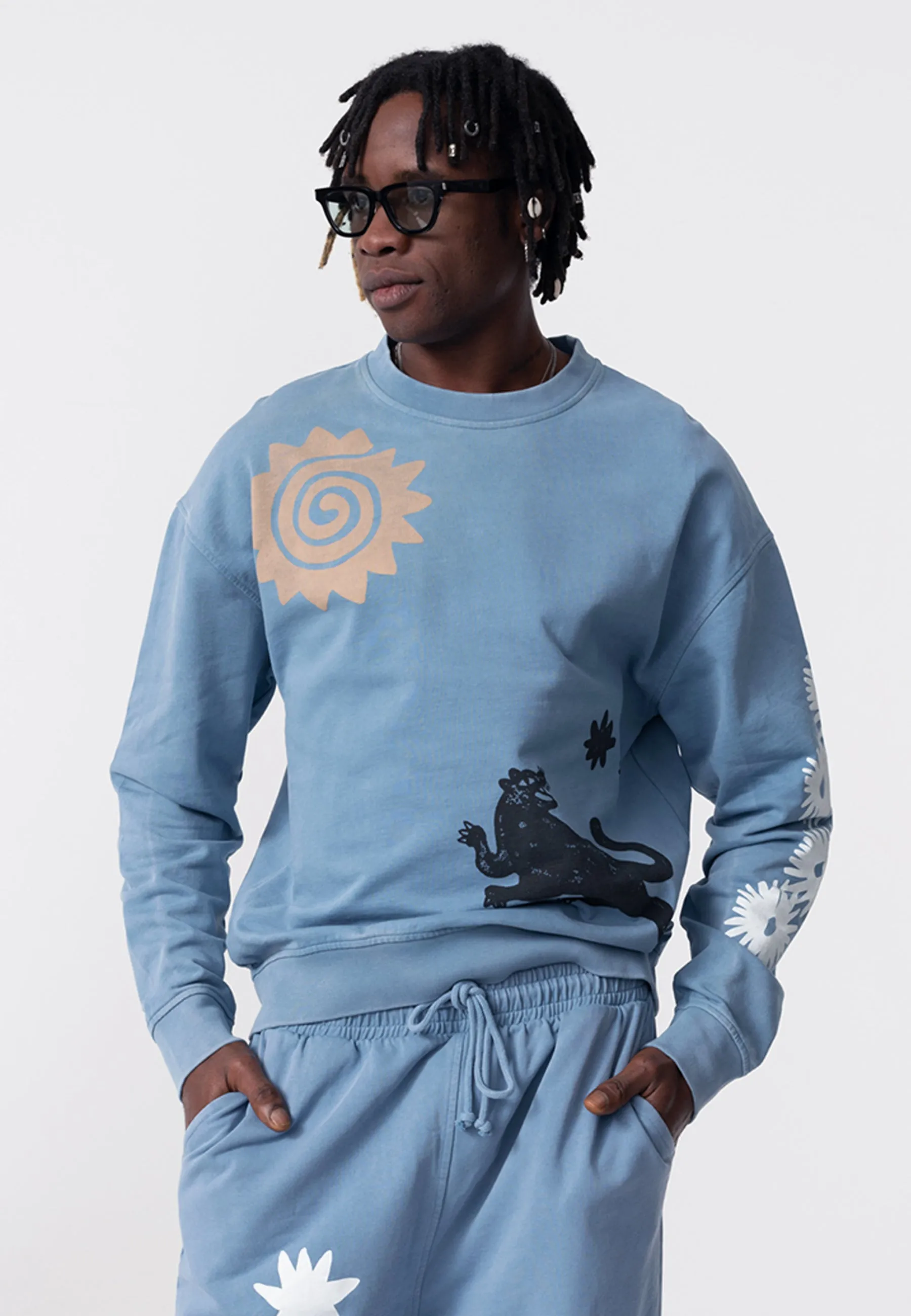 Pantherass Crew Neck Sweater - Washed Blue