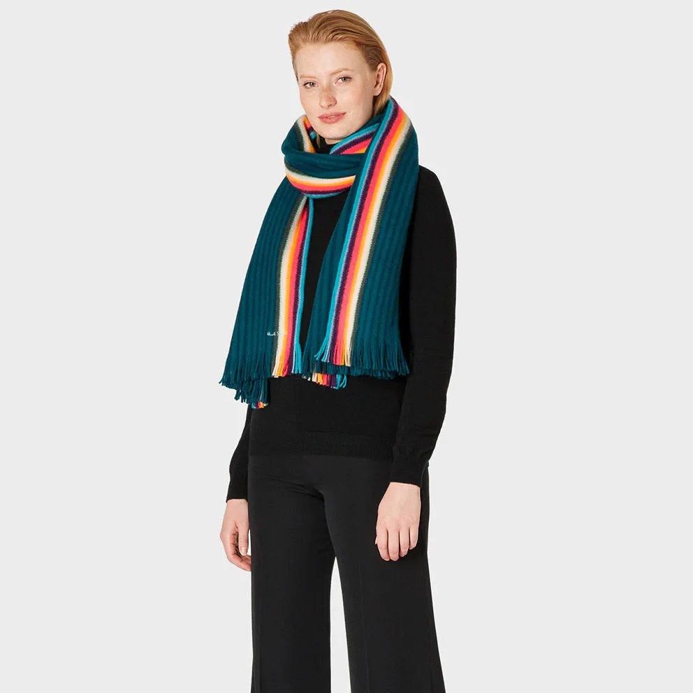 Paul Smith Women's Artist Stripe Merino Wool Scarf Dark Green