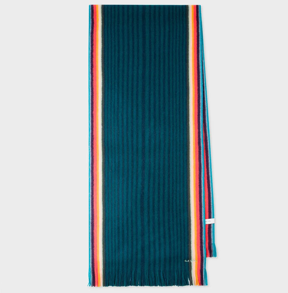 Paul Smith Women's Artist Stripe Merino Wool Scarf Dark Green