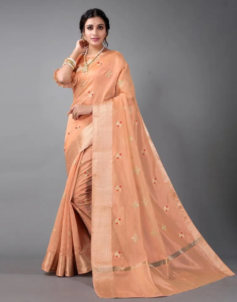 Peach Embroidery Saree