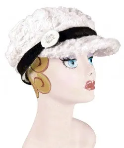 Pearl faux fur hat with buckle band - luxurious and stylish.