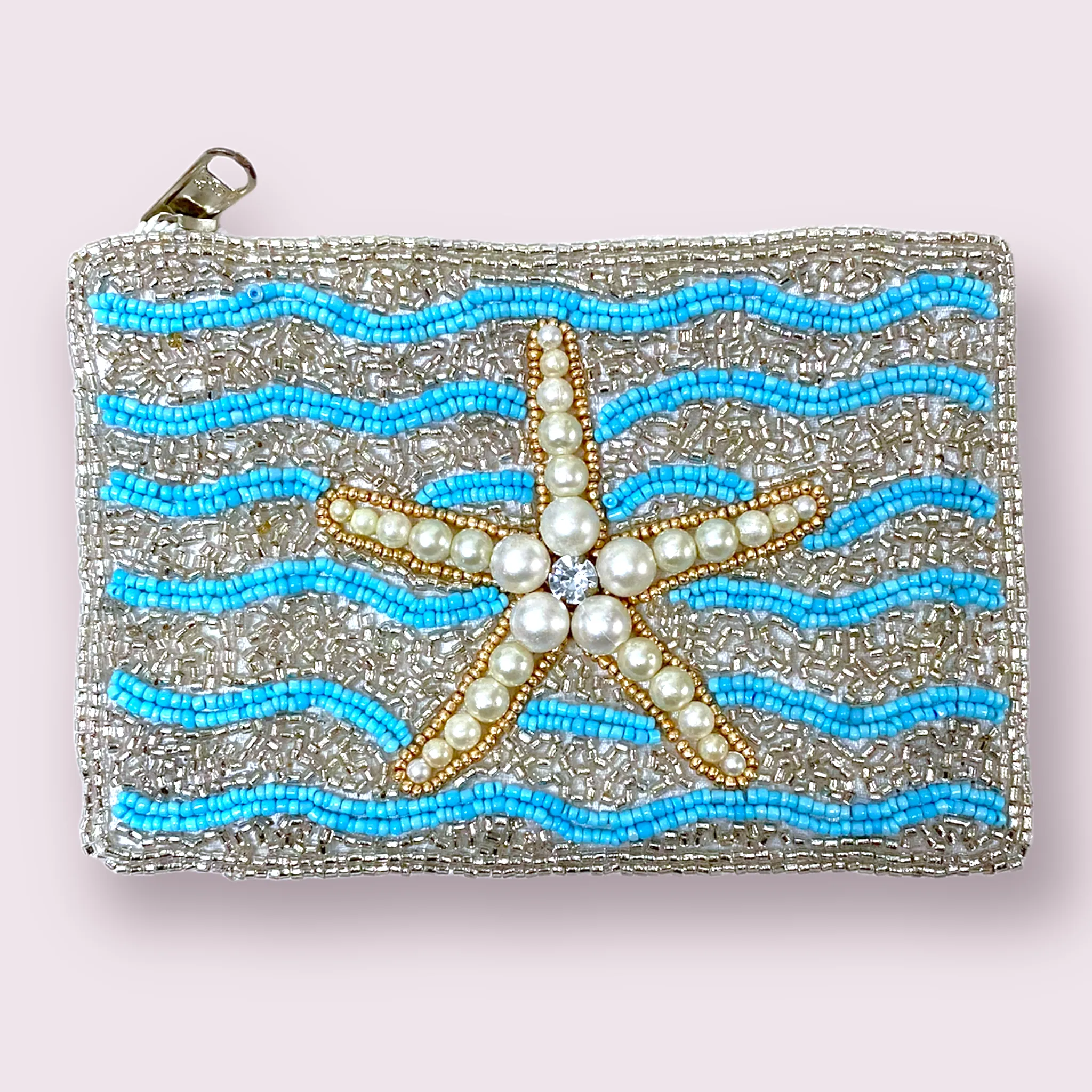 Pearl Starfish Seed Bead Coin Purse