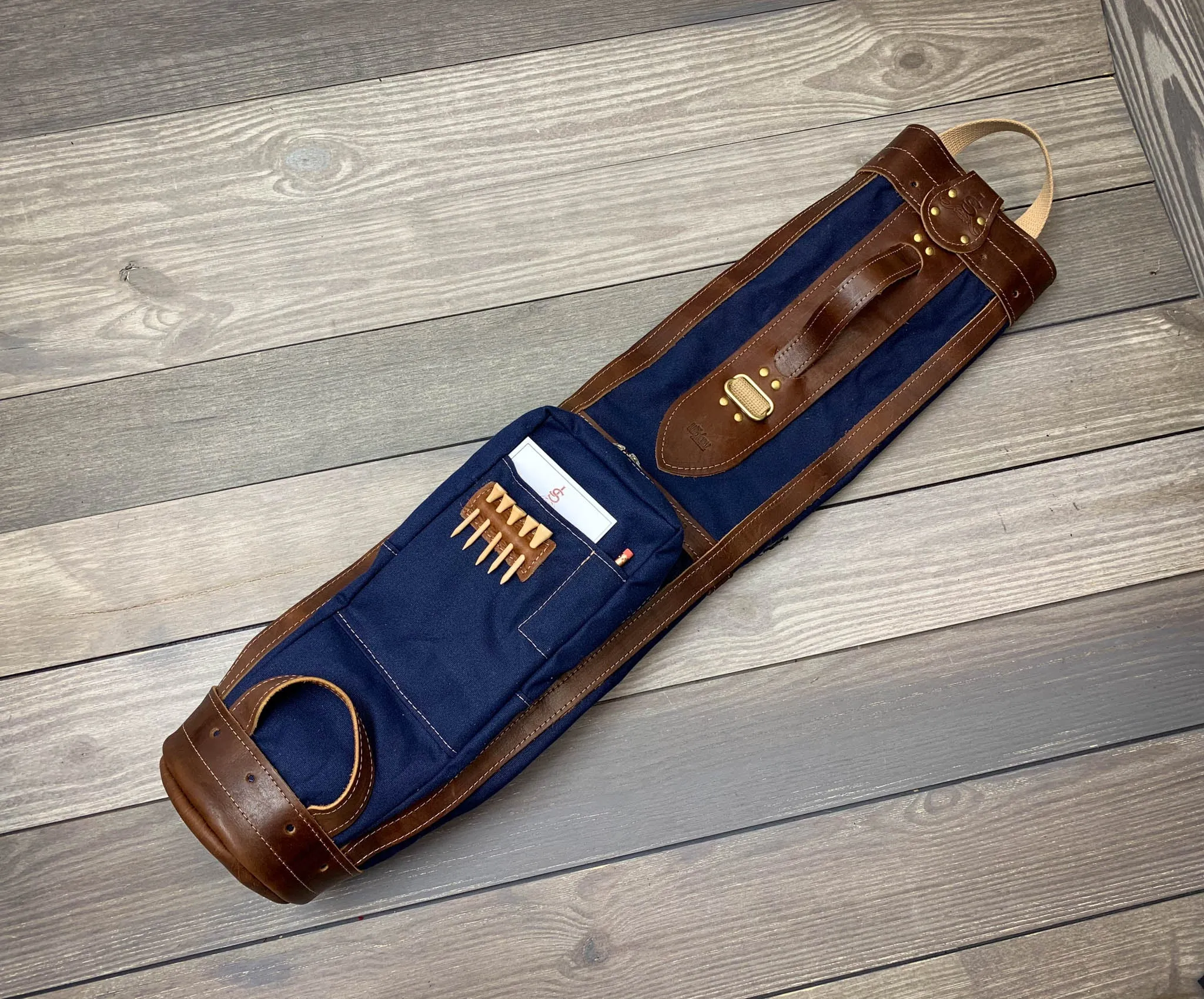 Pencil Style Golf Bag- Navy with Chestnut Leather